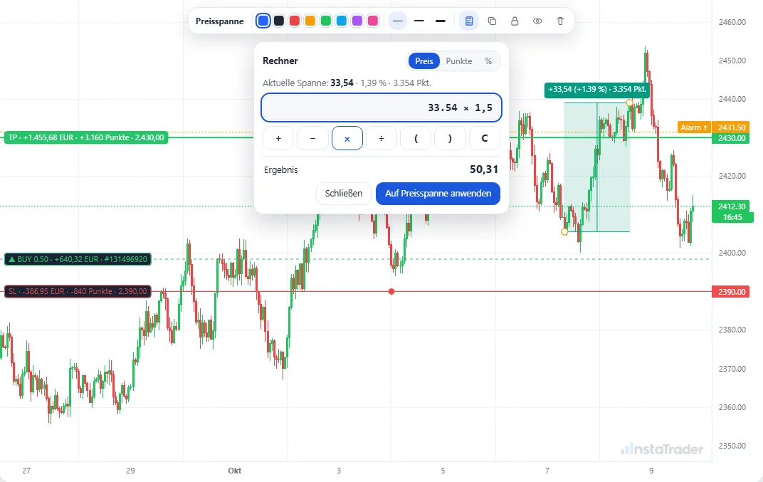 Measure a price range with the built-in calculator